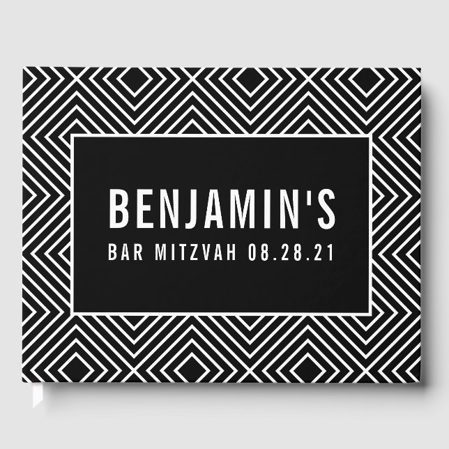 BAT MITZVAH modern bold geometric pattern black Guest Book (Front)