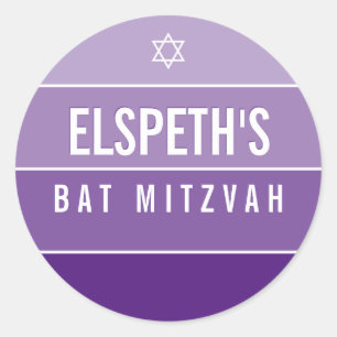 BAT MITZVAH modern bold ombre block violet purple Classic Round Sticker