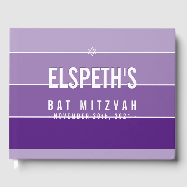 BAT MITZVAH modern bold ombre block violet purple Guest Book (Front)