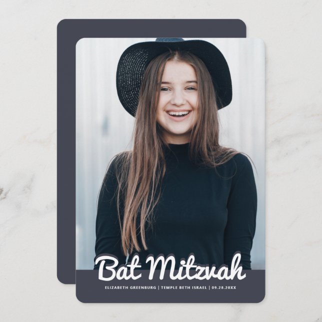 Bat Mitzvah Modern Custom Photo Invitation (Front/Back)