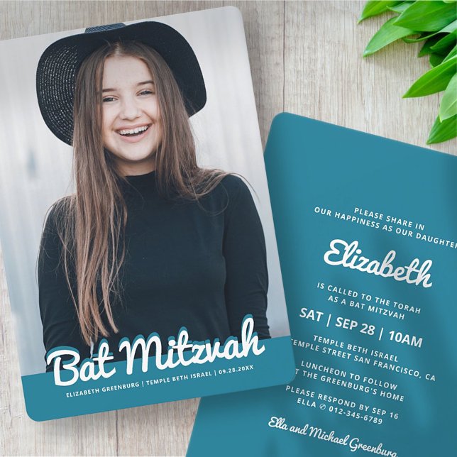 Bat Mitzvah Modern Custom Photo Invitation (Creator Uploaded)