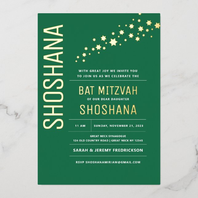Bat Mitzvah Modern Elegant REAL GOLD  (Front)
