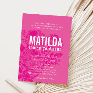 BAT MITZVAH modern elegant roses pretty pink Invitation