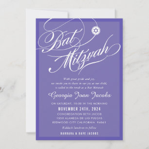 BAT MITZVAH modern elegant script lavender purple Invitation