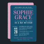 BAT MITZVAH modern geometric stack pink dark blue Invitation<br><div class="desc">by kat massard >>> WWW.SIMPLYSWEETPAPERIE.COM <<< - - - - - - - - - - - - CONTACT ME to help with balancing your type perfectly Love the design, but would like to see some changes - another colour scheme, product, add a photo or adapted for a different occasion...</div>