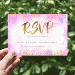 Bat Mitzvah modern girly gold foil pink watercolor RSVP Card<br><div class="desc">Be proud, rejoice and showcase this milestone of your favourite Bat Mitzvah! Include this stunning, modern, sparkly gold faux foil and glitter dots and typography script against a soft pink watercolor background, personalised RSVP insert card for your event. Personalise the custom text with the “reply by” date. Guaranteed to add...</div>