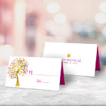 Bat Mitzvah Modern Gold and Pink Foil Tree of Life Place Card<br><div class="desc">No Bat Mitzvah party is complete without personalised place cards. Let your favourite Bat Mitzvah be proud, rejoice and celebrate her milestone at her perfectly coordinated party. This sophisticated, chic, stunning, graphic faux gold foil tree with sparkly pink, orange, and red Star of David and dot “leaves” and hot pink...</div>