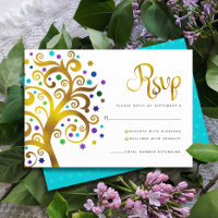 Bat Mitzvah Modern Gold Foil Blue Tree of Life