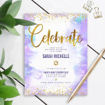Bat Mitzvah modern gold foil purple watercolor Enclosure Card<br><div class="desc">Be proud, rejoice and showcase this milestone of your favourite Bat Mitzvah! Include this stunning, modern, sparkly gold faux foil and glitter dots and typography script against a soft purple watercolor background, personalised insert for additional information to your event. Personalise the custom text with your Bat Mitzvah’s name, date, and...</div>