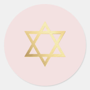 BAT MITZVAH modern gold jewish star blush pink Classic Round Sticker