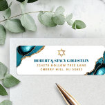 Bat Mitzvah Modern Gold Turquoise Agate Address Return Address Label<br><div class="desc">Be proud, rejoice and celebrate this milestone of your favourite Bat Mitzvah whenever you use this cool, unique, modern, personalised return address label! Bold, dark teal blue and faux gold typography and a faux gold Star of David overlay a simple, clean white background with turquoise blue agate rocks accented with...</div>