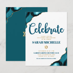 Bat Mitzvah Modern Gold Turquoise Agate Script Enclosure Card