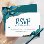 Bat Mitzvah Modern Gold Turquoise Agate Script RSVP Card<br><div class="desc">Be proud, rejoice and celebrate this milestone of your favourite Bat Mitzvah with this cool, unique, modern, personalised RSVP insert card for your event! Dark teal script typography overlays a simple, clean white background with turquoise blue agate rocks accented with faux gold veins. Personalise the custom text with the “reply...</div>