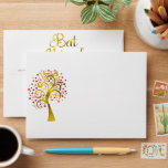 Bat Mitzvah Modern Hot Pink Gold Foil Tree of Life Envelope<br><div class="desc">A graphic faux gold foil tree with sparkly pink, orange, and red Star of David and dot “leaves” on a white background is on the front. Open up this envelope and you’ll find a graphic visual of graphic visual of a tiny, dark red Star of David pattern overlaying a hot...</div>