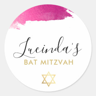 BAT MITZVAH modern luxe gilded gold pink black Classic Round Sticker