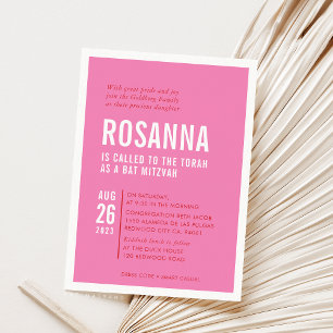 BAT MITZVAH modern minimal design red pink Invitation