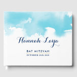 BAT MITZVAH modern pretty aqua blue watercolor Guest Book<br><div class="desc">by kat massard >>> https://linktr.ee/simplysweetpaperie <<<</div>