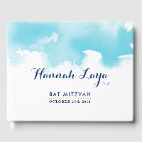 BAT MITZVAH modern pretty aqua blue watercolor