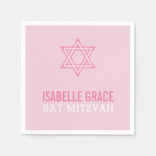 BAT MITZVAH modern pretty pink star Napkin