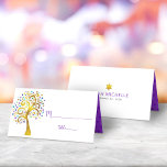 Bat Mitzvah Modern Purple Gold Foil Tree of Life Place Card<br><div class="desc">No Bat Mitzvah party is complete without personalised place cards. Let your favourite Bat Mitzvah be proud, rejoice and celebrate her milestone at her perfectly coordinated party. . This sophisticated, chic, stunning, graphic faux gold foil tree with sparkly purple, turquoise, teal and blue Star of David and dot “leaves” and...</div>