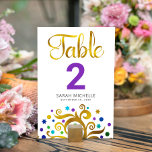 Bat Mitzvah Modern Purple Gold Foil Tree of Life Table Number<br><div class="desc">No Bat Mitzvah party is complete without personalised table number cards. Let your favourite Bat Mitzvah be proud, rejoice and celebrate her milestone at her perfectly coordinated party. This sophisticated, chic, stunning, abstract graphic faux gold foil tree with sparkly purple, turquoise, teal and blue Star of David and dot “leaves”...</div>