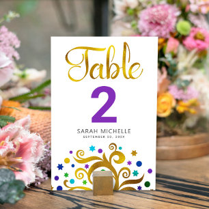 Bat Mitzvah Modern Purple Gold Foil Tree of Life Table Number