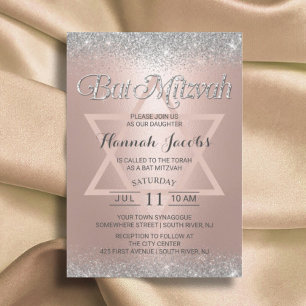 Bat Mitzvah Modern Rose Gold & Silver Glitter Invitation