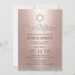 Bat Mitzvah Modern Rose Gold Sparkling Typography Invitation