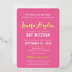 BAT MITZVAH modern script pretty pink gold
