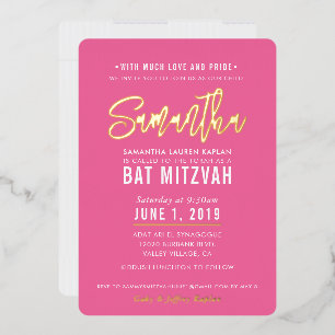 BAT MITZVAH modern script pretty pink gold