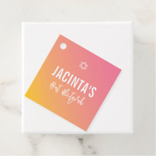 BAT MITZVAH modern star pink yellow gradient Favour Tags