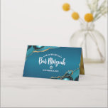 Bat Mitzvah Modern Turquoise Blue Ombre Gold Agate Place Card<br><div class="desc">No Bat Mitzvah party is complete without personalised place cards. Let your favourite Bat Mitzvah be proud, rejoice and celebrate her milestone at her perfectly coordinated party. Dark turquoise teal blue typography and turquoise blue agate rocks accented with faux gold veins overlay a simple, white background. On the back, white...</div>