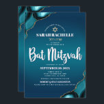 Bat Mitzvah Modern Turquoise Ombre Agate Script Invitation<br><div class="desc">Be proud, rejoice and showcase this milestone of your favourite Bat Mitzvah! Send out this cool, unique, modern, personalised, Hebrew name invitation for an event to remember. White script typography and a faux gold Star of David overlay a deep turquoise teal blue ombre background with turquoise blue agate accented with...</div>