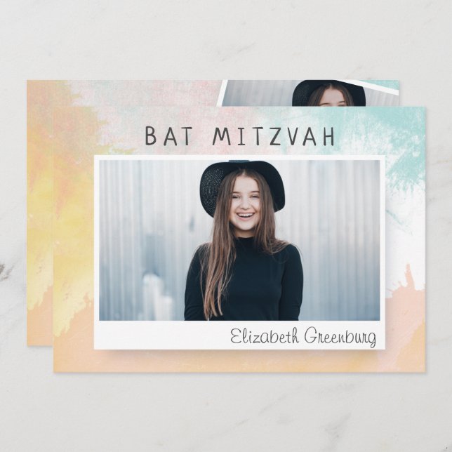 Bat Mitzvah Modern Watercolor Abstract Invitation (Front/Back)