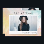 Bat Mitzvah Modern Watercolor Abstract Invitation<br><div class="desc">Colourful watercolor abstract painting serves as a backdrop to this card. Customise with three images of your child. 

Available here:
http://www.zazzle.com/store/selectpartysupplies</div>