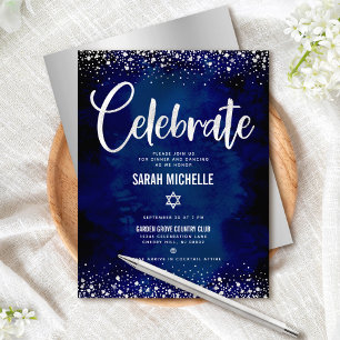 Bat Mitzvah Navy Silver Foil Glitter Script Modern Enclosure Card