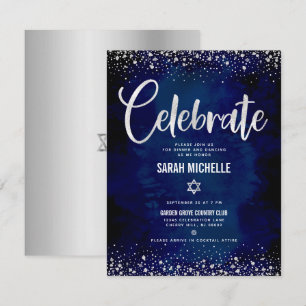 Bat Mitzvah Navy Silver Foil Glitter Script Modern Enclosure Card
