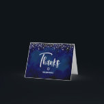 Bat Mitzvah Navy Silver Glitter Foil Modern Script Thank You Card<br><div class="desc">Make sure your favourite Bat Mitzvah shows her appreciation to all who supported her milestone event! Send out this stunning, modern, personalised thank you note card. Sparkly faux silver foil calligraphy script, Star of David, and tiny confetti glitter dots, along with white sans serif typography, overlay a dramatic navy blue...</div>