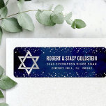 Bat Mitzvah Navy Silver Glitter Modern Address Return Address Label<br><div class="desc">Be proud, rejoice and celebrate this milestone of your favourite Bat Mitzvah whenever you use this sophisticated, personalised return address label! Bold, white sans serif typography, a faux silver Star of David and tiny, faux silver confetti glitter dots overlay a sophisticated, dramatic navy blue watercolor background. Personalise the custom text...</div>