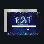 Bat Mitzvah Navy Silver Glitter Script Watercolor RSVP Card<br><div class="desc">Be proud, rejoice and showcase this milestone of your favourite Bat Mitzvah! Include this stunning, modern, personalised RSVP insert card for your event. Graphic faux silver foil calligraphy script and confetti overlay a rich, dramatic, navy blue watercolor background. Personalise the custom text with the “reply by” date. Matching and coordinating...</div>