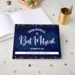 Bat Mitzvah Navy Watercolor Bold Real Silver Foil Guest Book<br><div class="desc">Let your favourite Bat Mitzvah be proud, rejoice and celebrate her milestone with this stunning keepsake scrapbook real silver foil guestbook. On the front, stunning, modern, sparkly silver foil handwritten script, Star of David and tiny dots overlay a dramatic navy blue watercolor background. The customisable spine is real silver foil....</div>