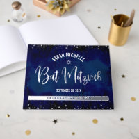 Bat Mitzvah Navy Watercolor Bold Real Silver Foil