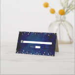 Bat Mitzvah Navy Watercolor Gold Glitter Script Place Card<br><div class="desc">No Bat Mitzvah party is complete without personalised place cards. Let your favourite Bat Mitzvah be proud, rejoice and celebrate her milestone at her perfectly coordinated party. Bold, sans serif typography and sparkly faux gold glitter tiny dots overlay a rich, dramatic, navy blue watercolor background. On the back, white sans...</div>