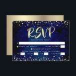 Bat Mitzvah Navy Watercolor Gold Script Entrée RSVP Card<br><div class="desc">Be proud, rejoice and showcase this milestone of your favourite Bat Mitzvah! Include this stunning, modern, personalised RSVP insert card for your event. Graphic faux gold foil calligraphy script and confetti overlay a rich, dramatic, navy blue background. Personalise the custom text with the “reply by” date and entrée choice options....</div>