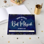 Bat Mitzvah Navy Watercolor Script Real Gold Foil Guest Book<br><div class="desc">Let your favourite Bat Mitzvah be proud, rejoice and celebrate her milestone with this stunning keepsake scrapbook real gold foil guestbook. On the front, stunning, modern, sparkly gold foil handwritten script, Star of David and tiny dots overlay a dramatic navy blue watercolor background. The customisable spine is real gold foil....</div>