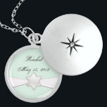 Bat Mitzvah necklace in mint green and white<br><div class="desc">Beautiful printed white satin ribbon with light mint green background. Name and Bat Mitzvah date in charcoal grey script font.  Easily change name and date on this design.  What a lovely keepsake to remember her day!</div>