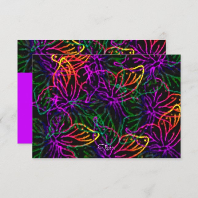 Bat Mitzvah Neon Butterflies RSVP card (Front/Back)