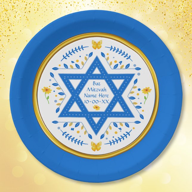 Bat Mitzvah Paper Plates. Personalised  Plate (Bat Mitzvah Plates and Napkins. Bat Mitzvah party supplies, Bat Mitzvah party for girls. Bat Mitzvah)