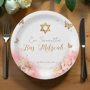 Bat Mitzvah Paper Plates   Pink Blush Butterflies