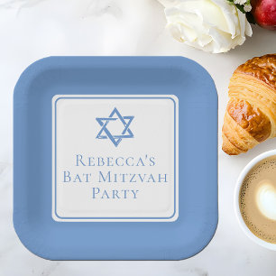 Bat Mitzvah Party Light Blue Star of David Paper Plate